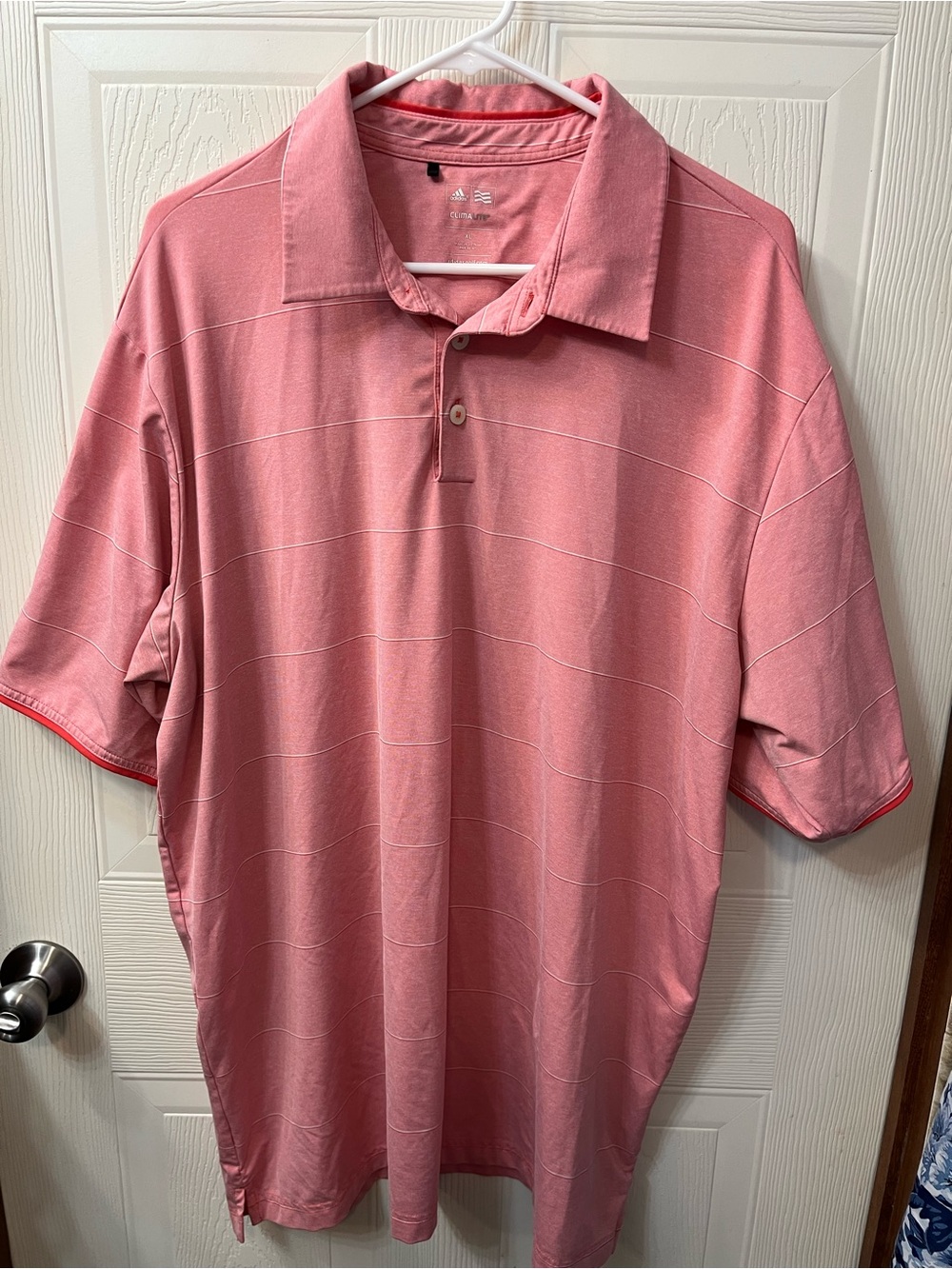 adidas Men's Pink Polo Shirt with Subtle Stripe